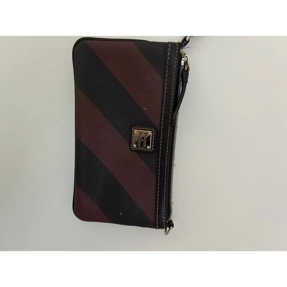 Dooney and Bourke Brown Black Striped Leather Wristlet GUC Red Shoulder Strap
